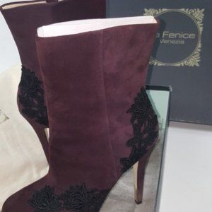 LA FENICE Venezia Burgundy Suede Ankle Boots 7.5M  Vero Cuoio Greenwich